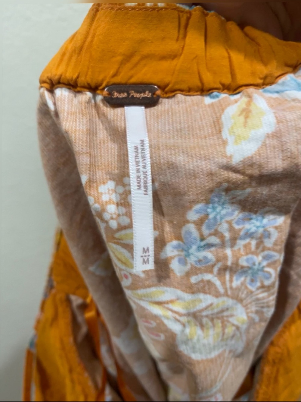 NWT Free People Orange Babydoll Mini Dress Size M Ruffled Floral MSRP $128 - Picture 6 of 7